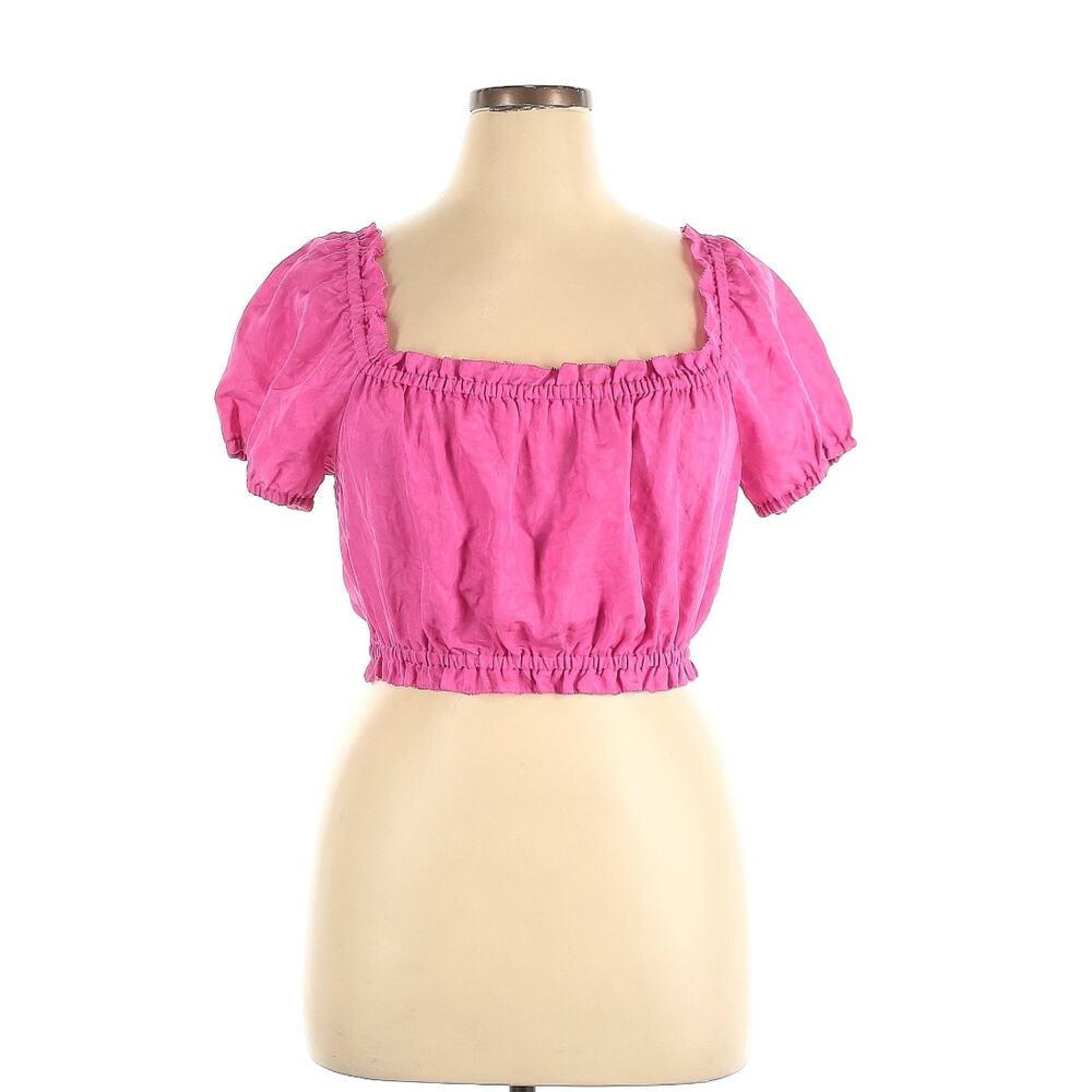 LADAIRE Magenta Pink Swirl Pattern Silk blend Sleeve Puff Crop Top Size XL New